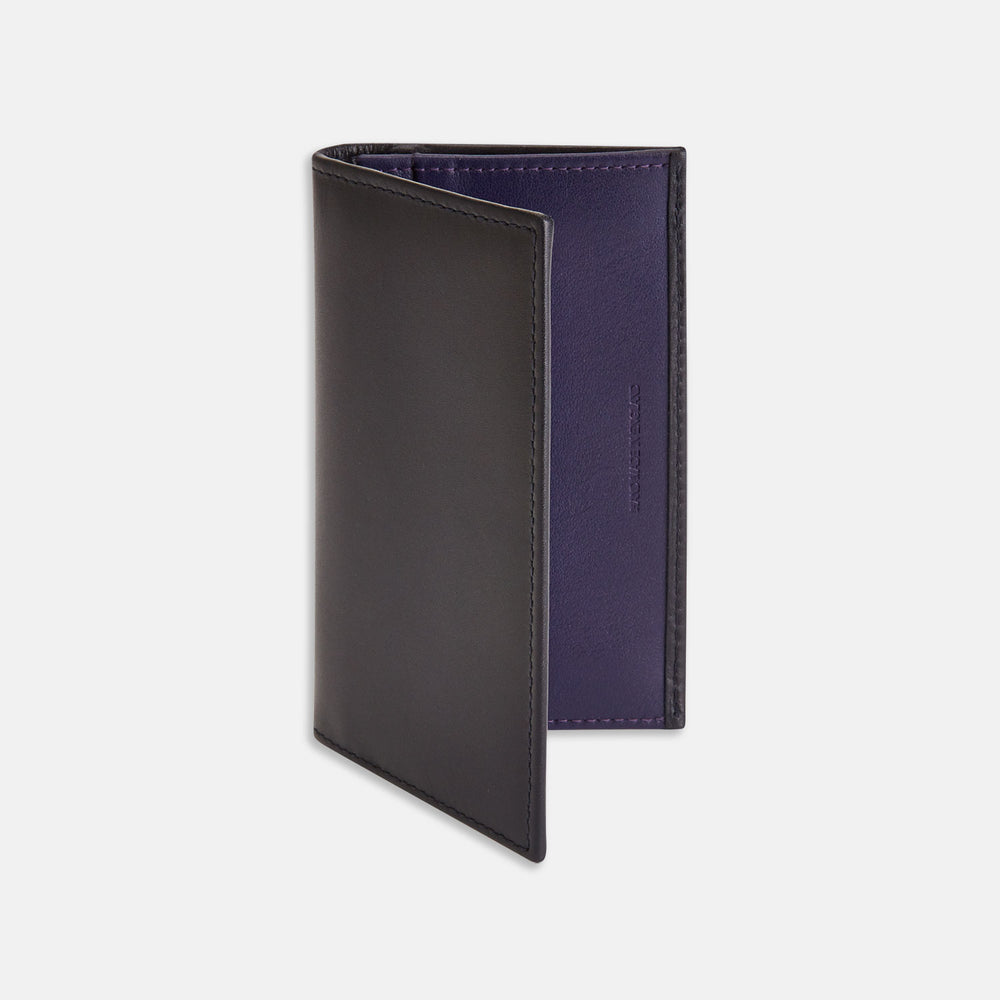 The Deep Blue Foldable Card Case by Turnbull & Asser stands upright and partially open, displaying its rich blue interior against a plain white background.