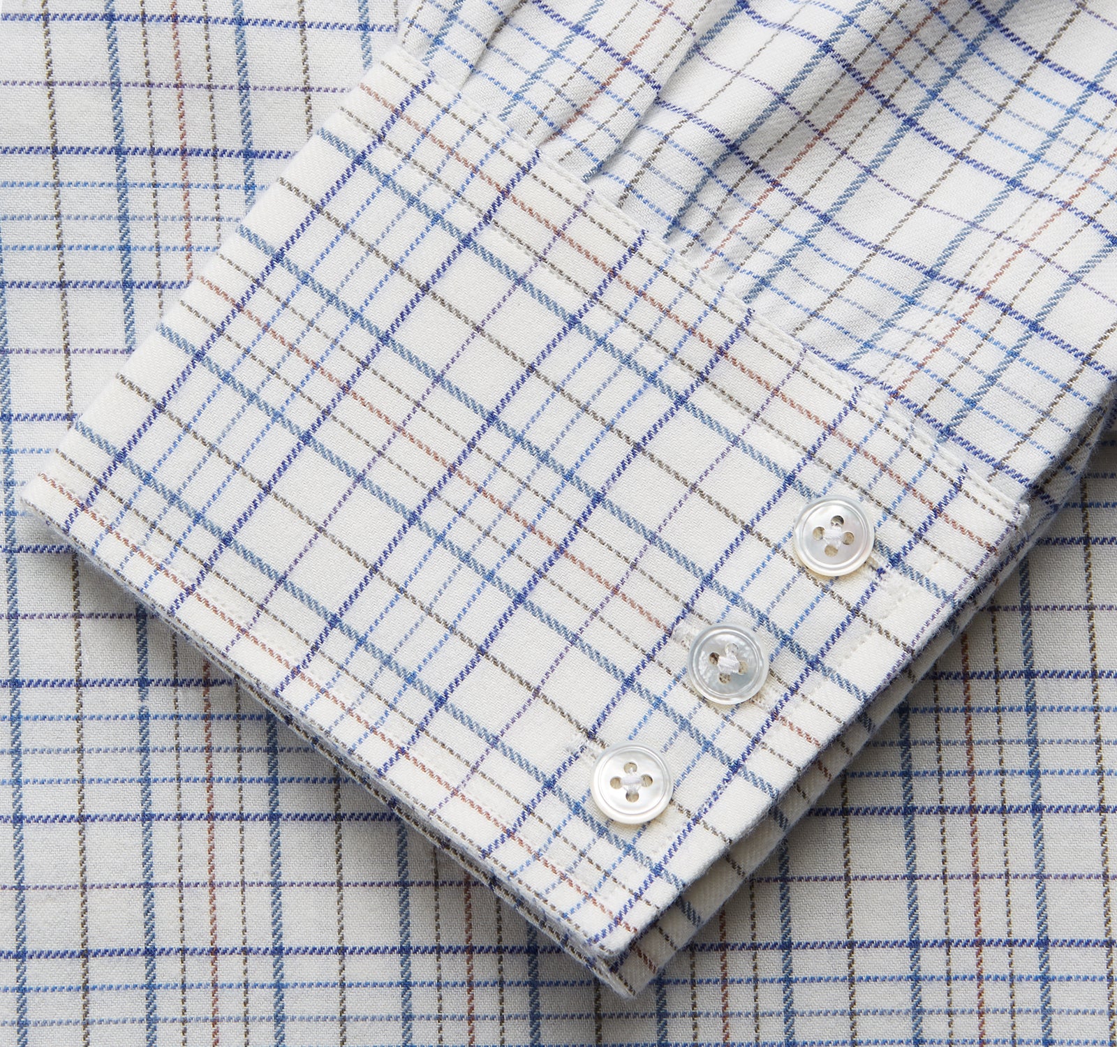 Image 3 of product Blue Multi Check Regular Fit Cotton-Cashmere Shirt with T&A Collar and 3 Button Cuffs