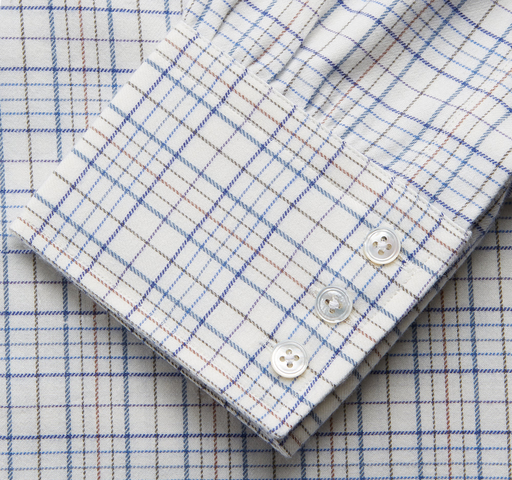 Blue Multi Check Regular Fit Cotton-Cashmere Shirt with T&A Collar and 3 Button Cuffs