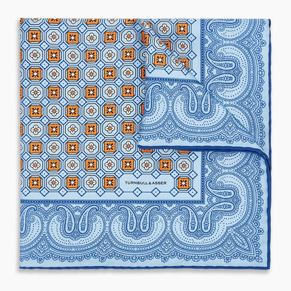 Blue Floral Tile and Paisley Silk Pocket Square Image 5