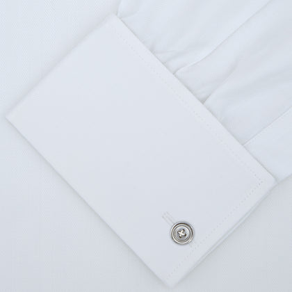 White Self-On-Self Herringbone Sea Island Quality Cotton Shirt with Regent Collar and Double Cuffs