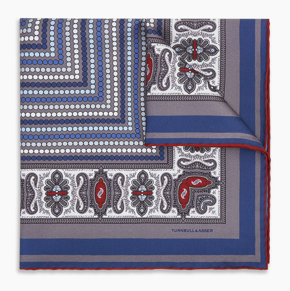 Image 6 of product Ash Dots and Paisley Silk Pocket Square