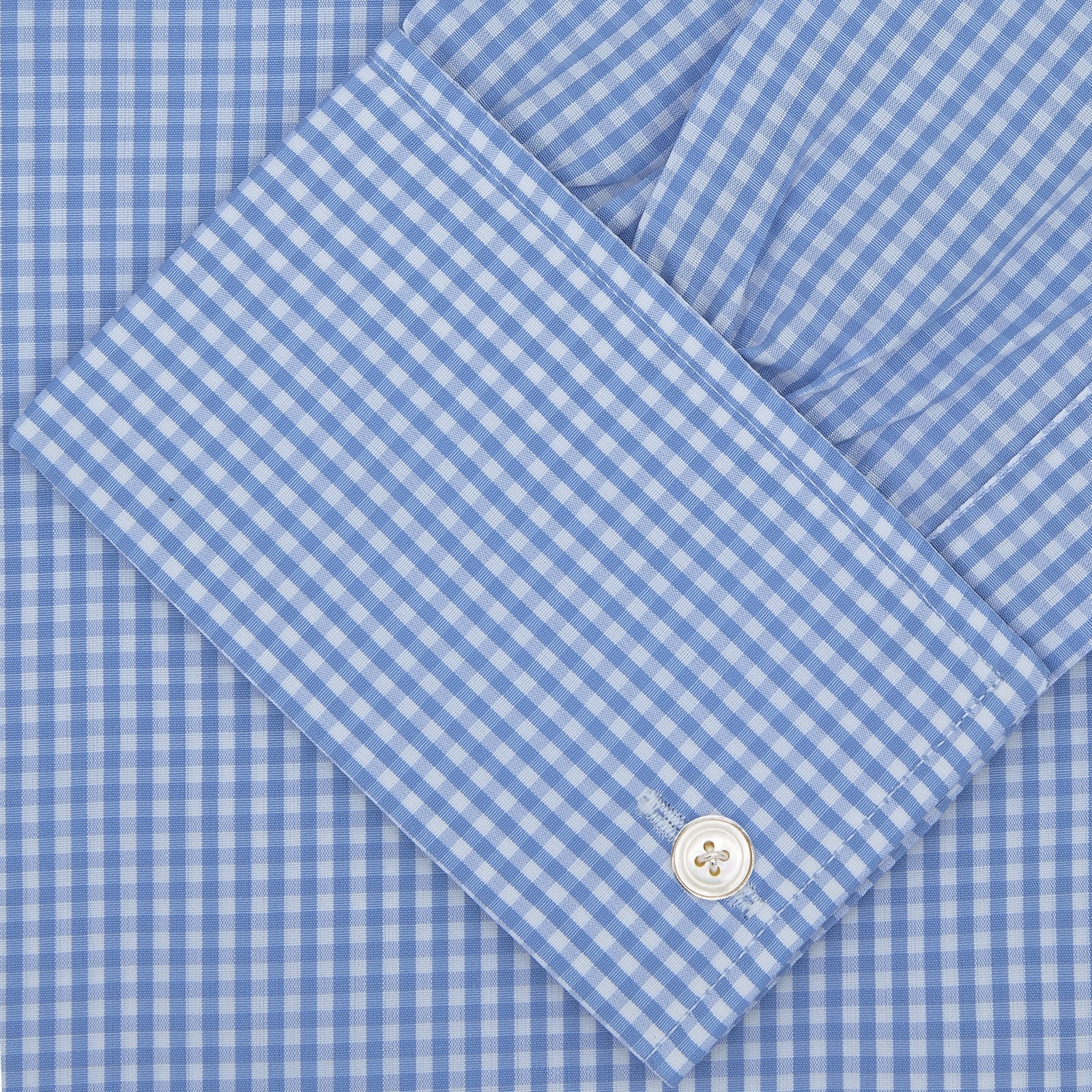 Blue and White Check Shirt with T & A Collar and Double Cuff