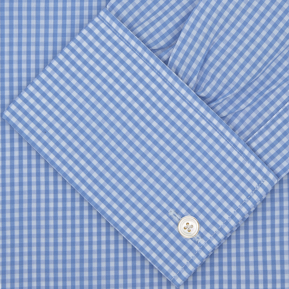 Blue and White Check Shirt with T & A Collar and Double Cuff