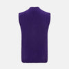 View 3 of product The Turnbull & Asser Purple Merino V-Neck Sleeveless Cardigan features a ribbed collar, button-down front, and two pockets—a refined light layer for gentlemen—shown on a plain white background.