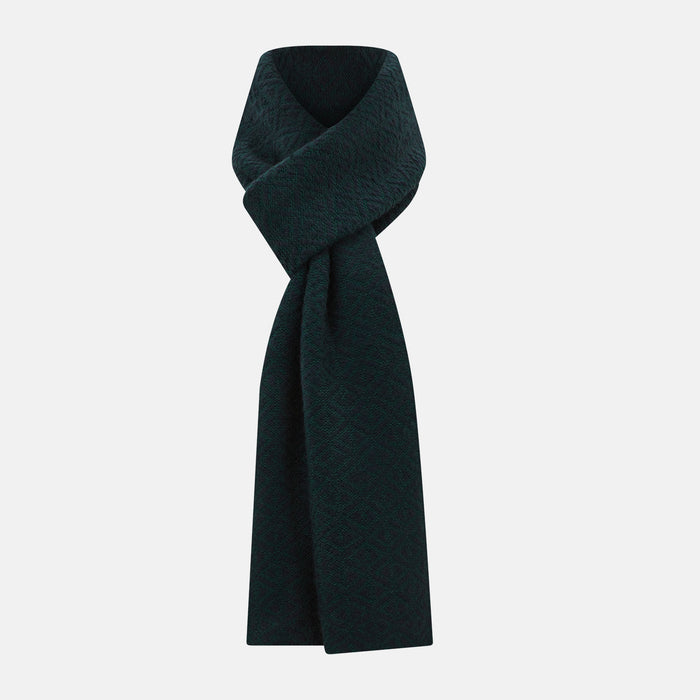 Navy Blue and Forest Green Diamond-Patterned Cashmere Knitted Scarf
