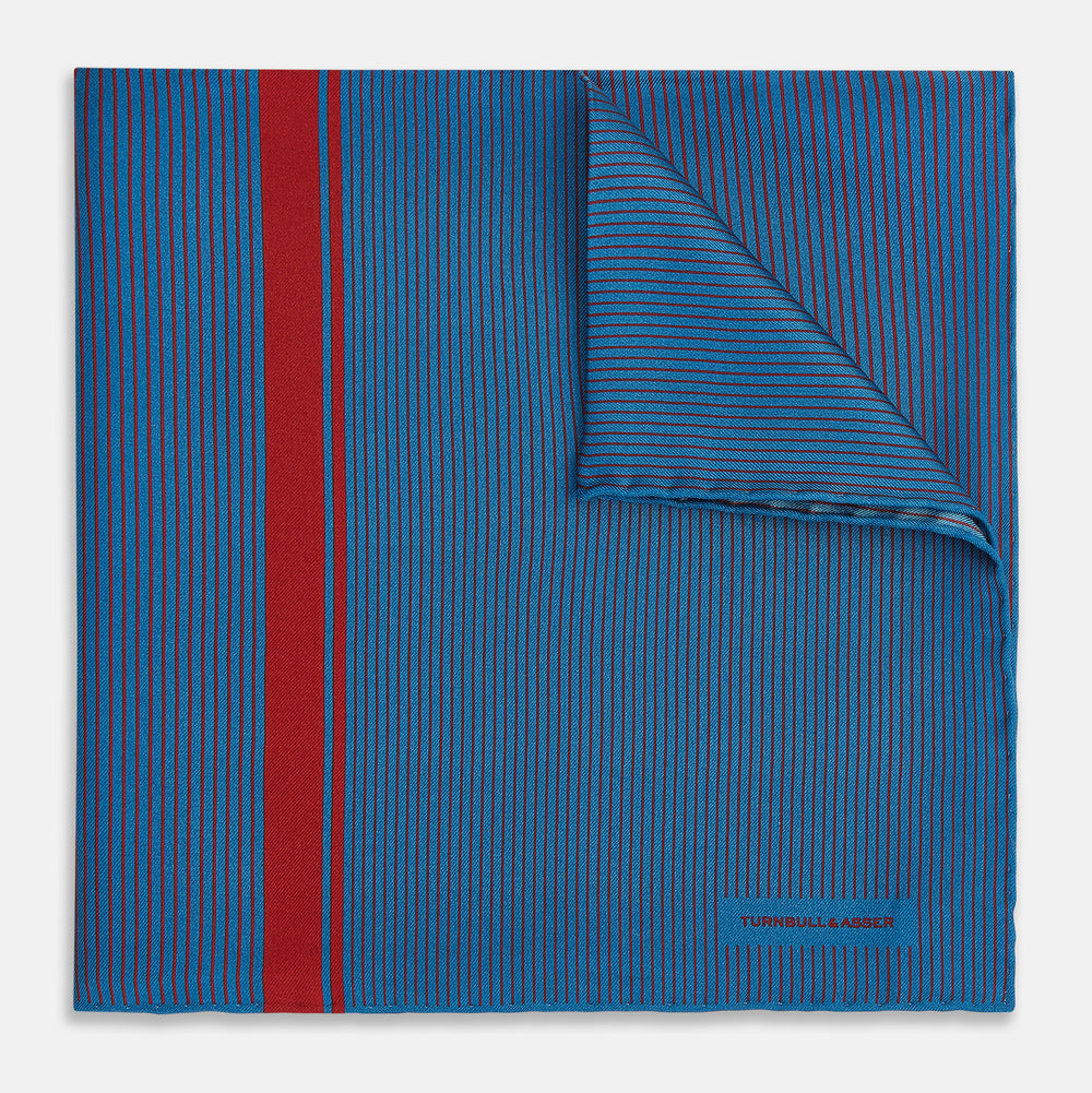 Blue and Red Stripe Silk Pocket Square