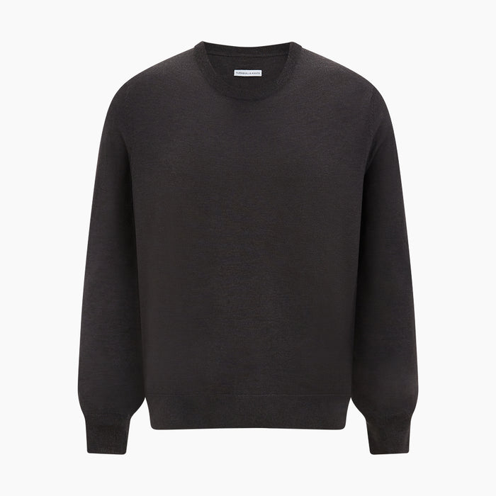 Charcoal Grey Fine Merino Round Neck Jumper Image 4