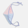 View 3 of product The Turnbull & Asser Pink & Blue Check Commuter Mask features lavender adjustable ear loops tied in bows and comes with 3 Viroformula™ filters. Shown on a plain white background.