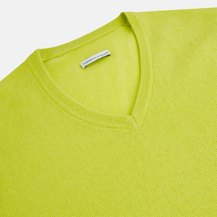 Lemon Green Cashmere V-neck Jumper Image 1