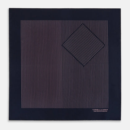 Navy and Pink Stripe Silk Pocket Square Image 2