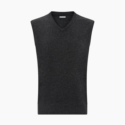 Charcoal Grey Melange V-Neck Sleeveless Cashmere Vest Image 3