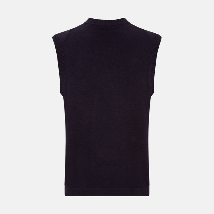 Dark Purple Fine Merino V-Neck Vest Image 2