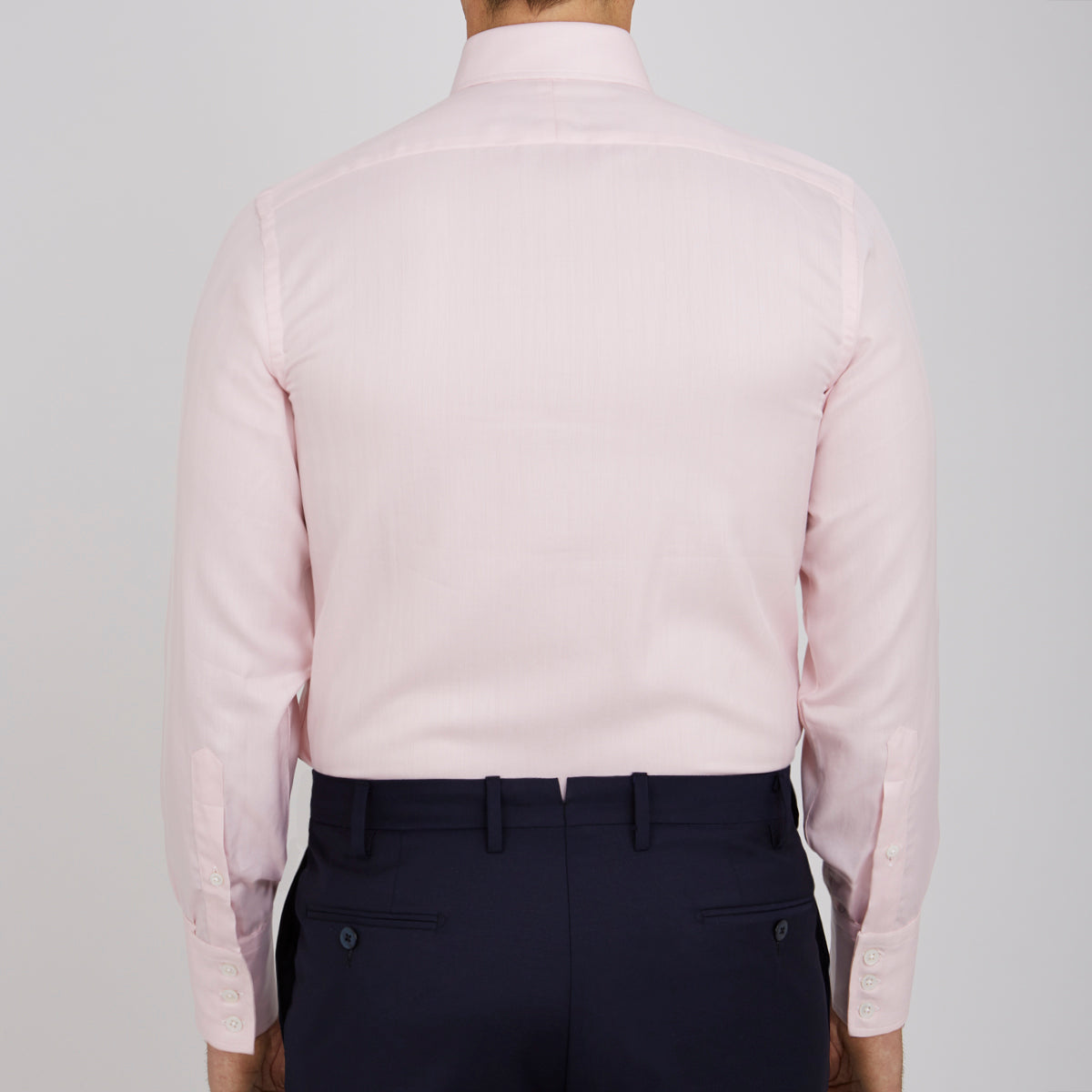 Pink Herringbone Superfine Cotton Shirt with T&A Collar and 3-Button Cuffs