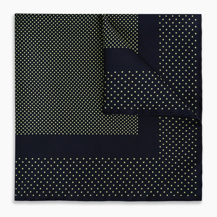 Navy and Melon Green Dot Silk Pocket Square Image 4
