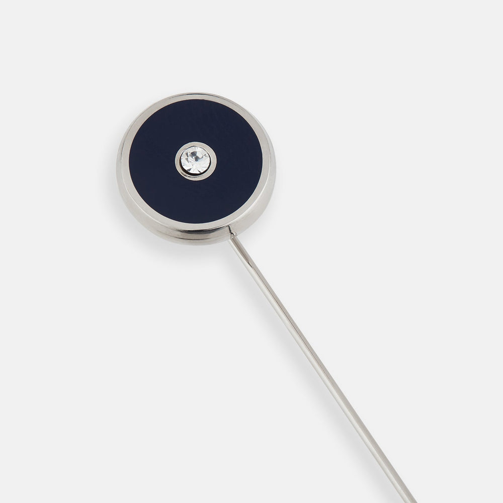 The Turnbull & Asser Navy Gemstone Lapel Pin is a sterling silver accessory with a circular navy gemstone head, shown on a plain white background.