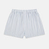 View 1 of product Turnbull & Asser Blue Fine Track Stripe Godfrey Boxer Shorts, crafted from premium Italian cotton with an elastic waistband, are shown laid flat on a white background.