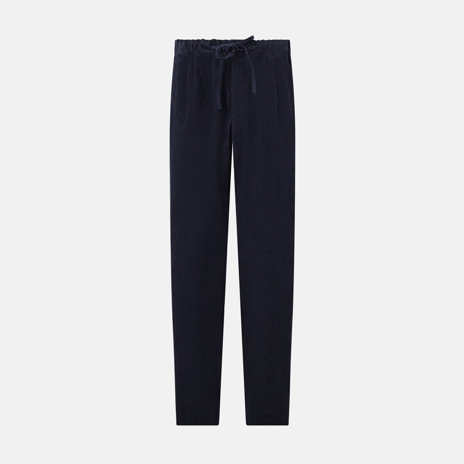 Image 1 of product Turnbull & Asser's Light Navy Corduroy Miles Trousers feature a straight-leg stretch fit, elasticated waist, and matching fabric drawstring, shown on a plain white background.