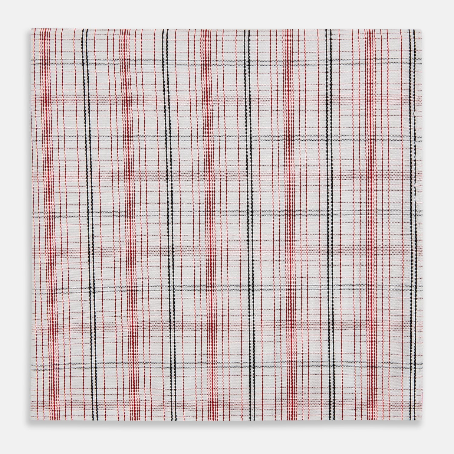 View 1 of product A close-up of the Red Multi Check Hand-Rolled Handkerchief by Turnbull & Asser, showcasing its classic check pattern and expert English craftsmanship.