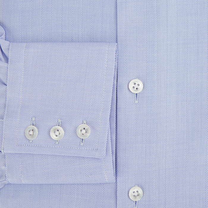 Blue Herringbone Tailored Fit Shirt With Kent Collar Image 3