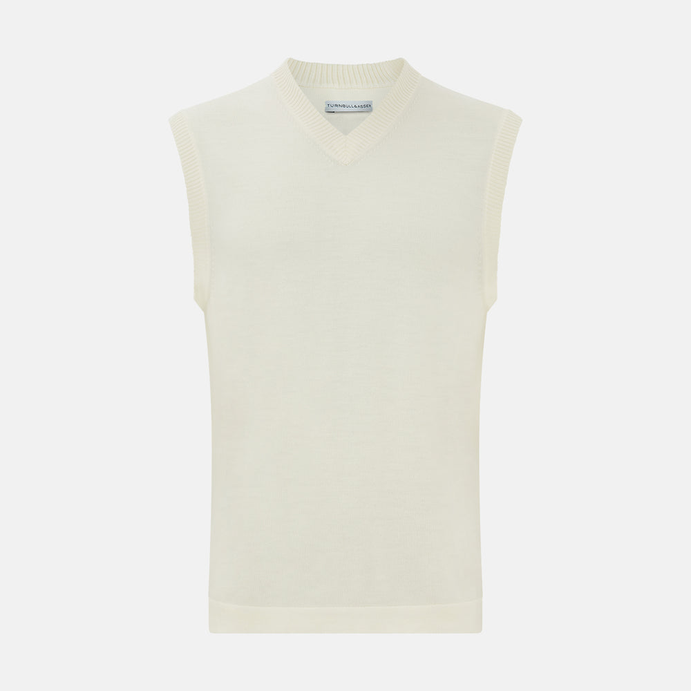 Cream Fine Merino V-Neck Vest