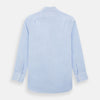 View 3 of product The Turnbull & Asser Pale Blue Linen Mayfair Shirt features a collar, front pocket, and white buttons. This long-sleeve shirt is displayed on a white background.
