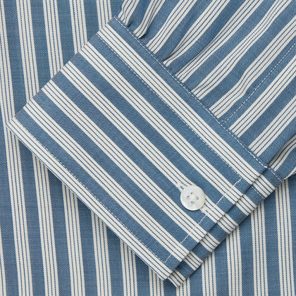 Pale Blue Multi Stripe Weekend Fit Wool Shirt with Derby Collar and 1 Button Cuffs Image 2