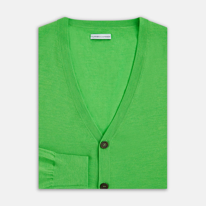 Lime Green Fine Merino V-Neck Cardigan Image 3