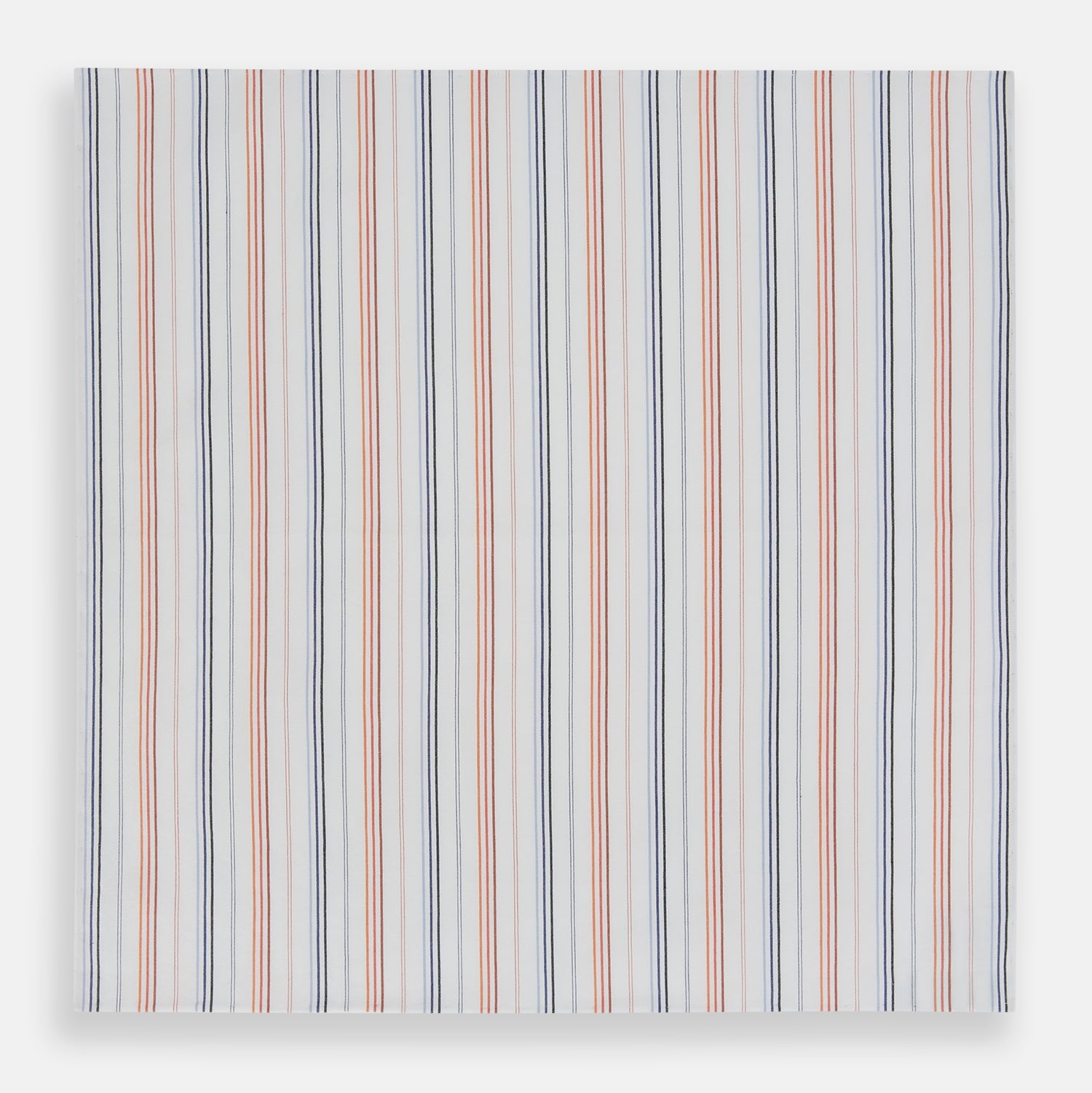 View 3 of product The Turnbull & Asser Hand Rolled Orange and Blue Multi Stripe Handkerchief adds bold color and classic style to any pocket square collection.