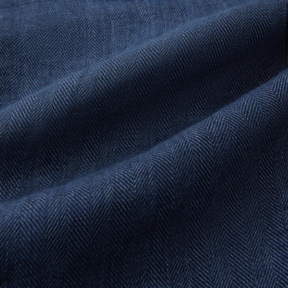 Denim Blue Linen Herringbone Miles Trousers Image 6