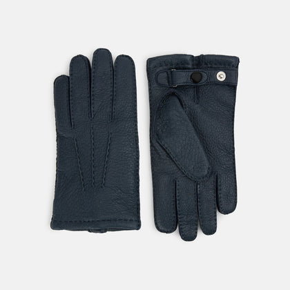 Navy Cashmere-Lined Peccary Leather Gloves