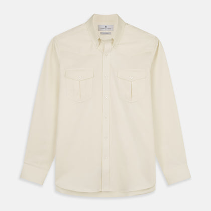 Cream Cotton Weekend Fit Western Shirt with Dorset Collar