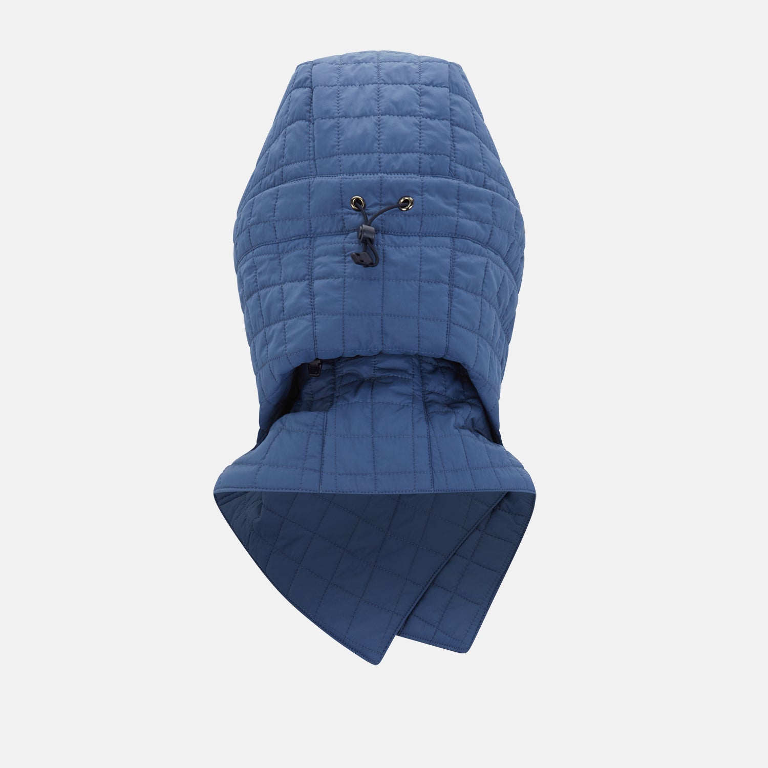 View 4 of product The Turnbull & Asser Azzurro Quilted Hood with Neck Warmer features a grid-stitched pattern, button closure, and overlapping front for added style. It draws inspiration from classic quilted jackets and is shown on a plain white background.