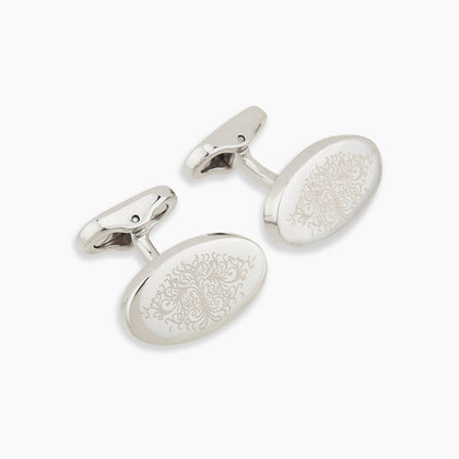 Silver Antique Floral Oval Cufflinks Image 3