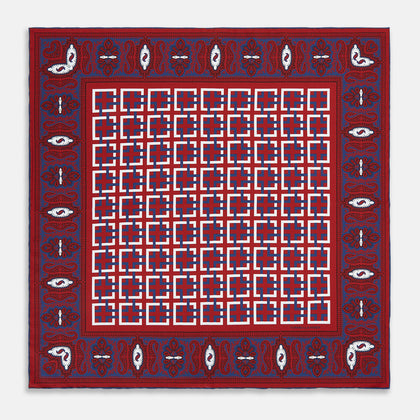 Red Square-Patterned and Paisley Patterned Silk Pocket Square Image 3