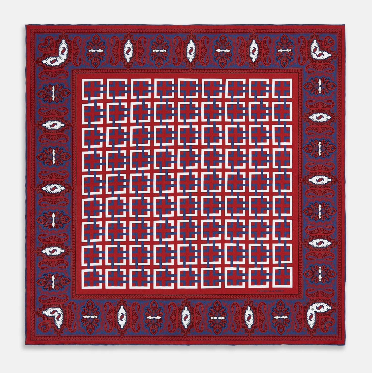Image 9 of product Red Square-Patterned and Paisley Patterned Silk Pocket Square