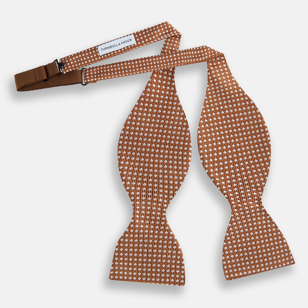 Brown and White Diamond Silk Bow Tie