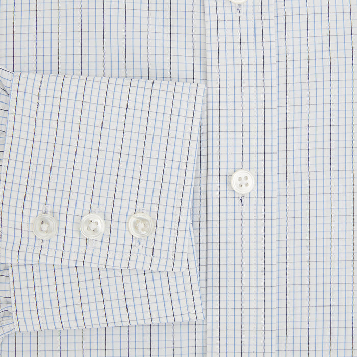 Pale Blue and Navy Grid Check Mayfair Shirt Image 3