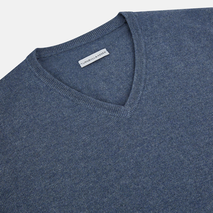 Blue Melange Cashmere V-neck Jumper Image 1