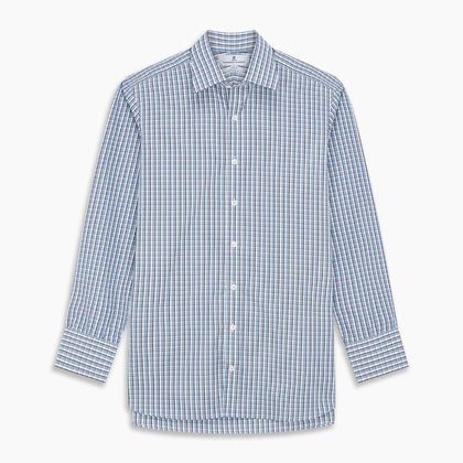 Blue and White Check Cotton Regular Fit Mayfair Shirt Image 5