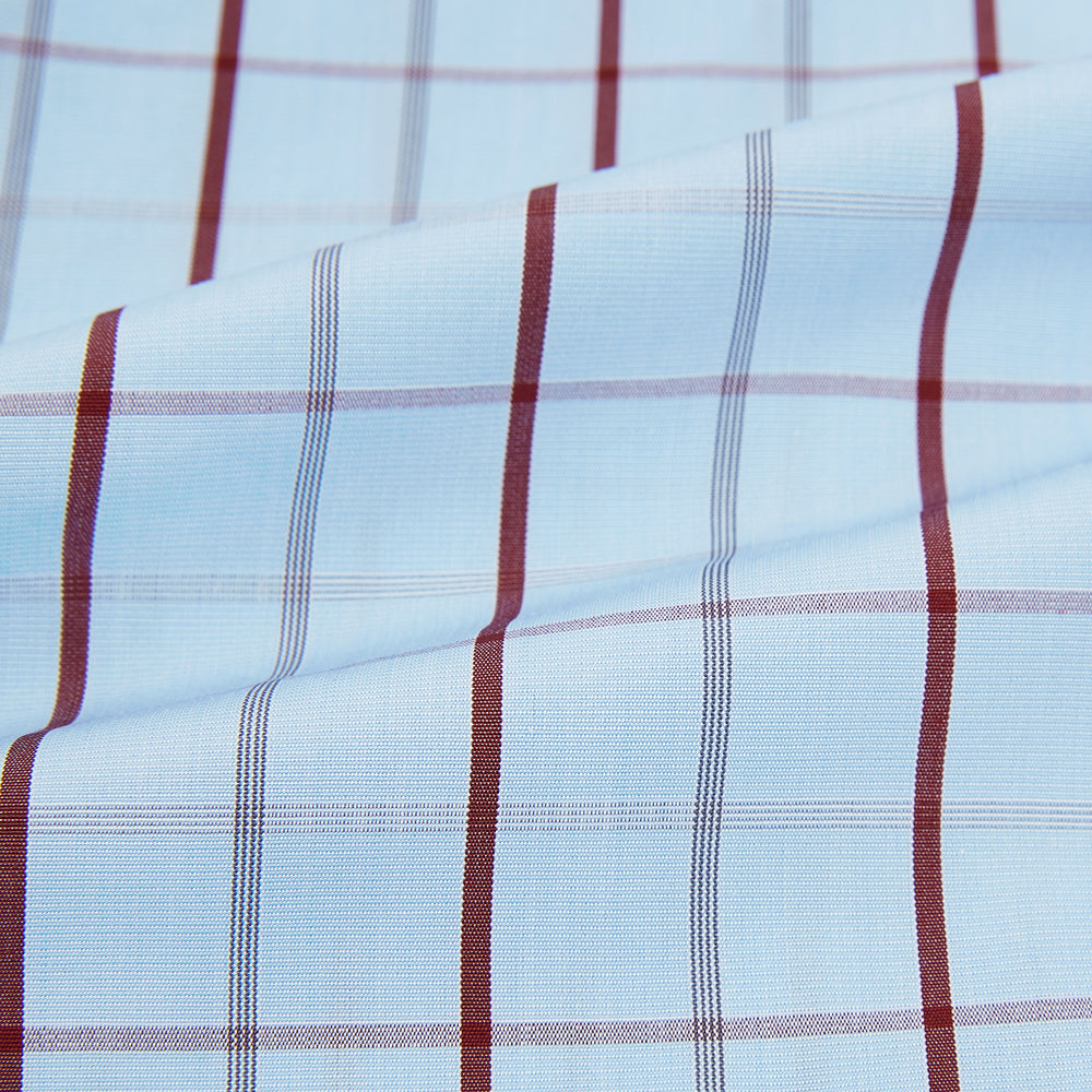 The Burgundy Multi Combination Check Mayfair Shirt by Turnbull & Asser features a classic check pattern and refined British craftsmanship, laid flat on a white background.