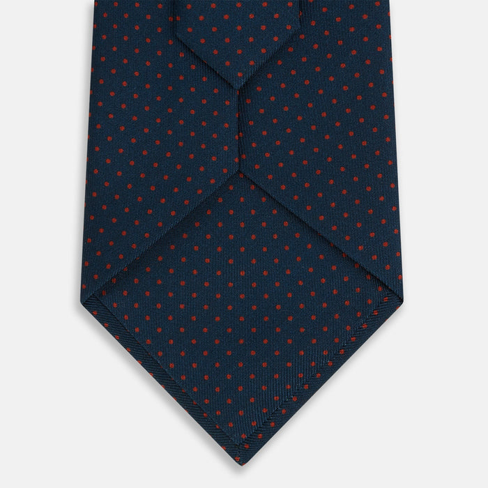 Navy and Red Polka Dot Silk Tie Image 2