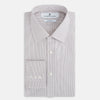 View 5 of product The Turnbull & Asser Burgundy Micro Tattersall Check Mayfair Shirt, crafted from Italian cotton with long sleeves, a button-down front, collar, and buttoned cuffs, is shown on a white background.