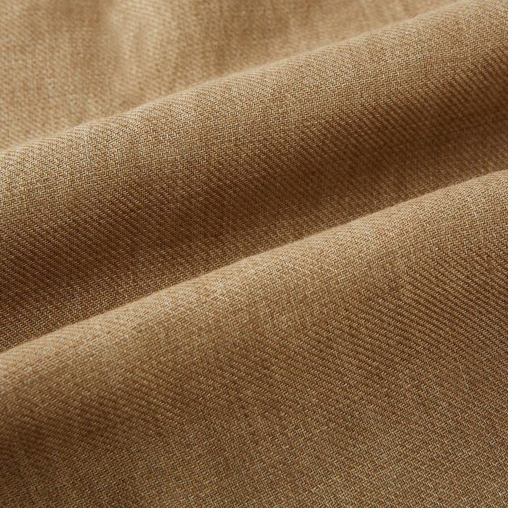 The Turnbull & Asser Camel Linen Windsor Shirt features long sleeves, a tailored fit, and classic collar in light brown camel linen, shown against a white background.