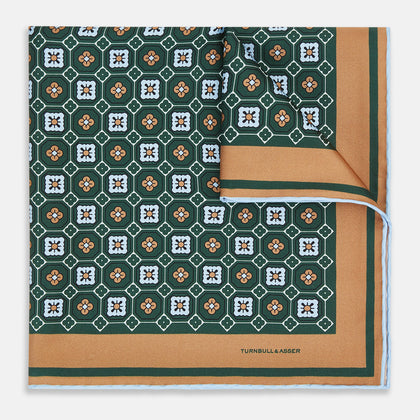 Forest Green Floral Tile Silk Pocket Square Image 5