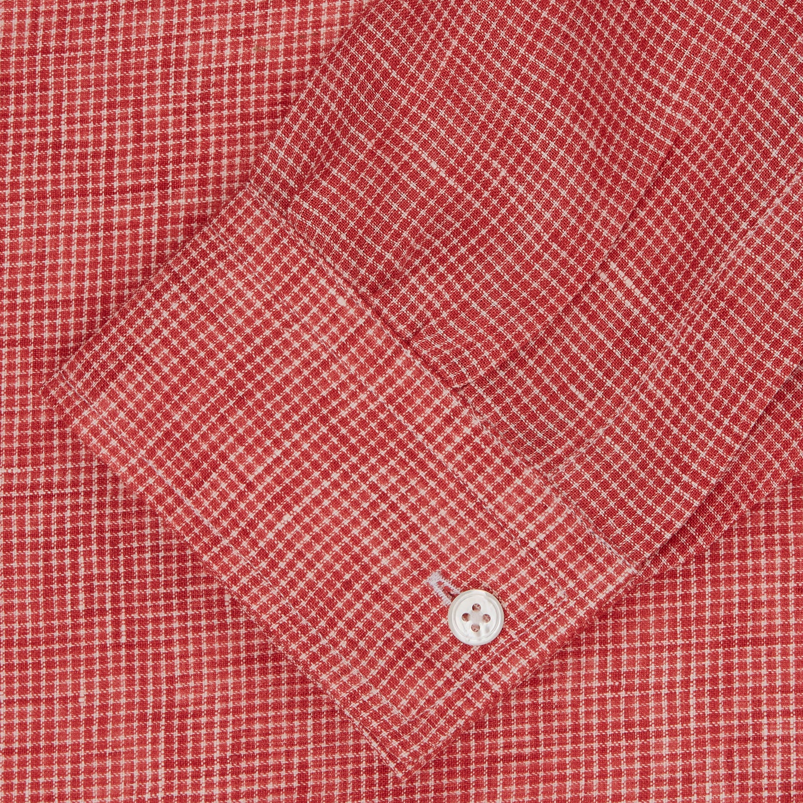 Image 2 of product Weekend Fit Red Check Linen Shirt with Derby Collar and 1-Button Cuffs