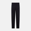 View 3 of product A pair of tailored, straight-leg Navy Linen Blend Henry Trousers by Turnbull & Asser with button and zip closure, displayed against a plain white background.