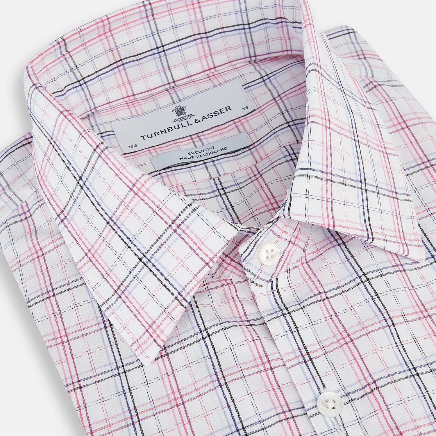 View 2 of product The Purple and Blue Multi Check Westminster Shirt by Turnbull & Asser features a refined plaid pattern, long sleeves, and button-up design—displayed flat to showcase hallmark British craftsmanship.