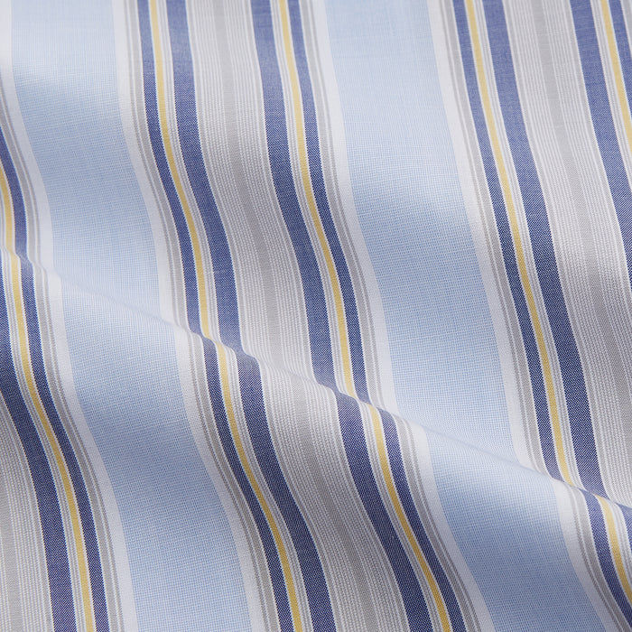 Pale Blue and Yellow Stripe Cotton Regular Fit Mayfair Shirt Image 3