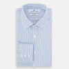 View 5 of product The Turnbull & Asser Blue and Navy Tattersall Check Mayfair Shirt features long sleeves, a button-up front, and a T&A collar in the classic Mayfair fit, shown flat against a white background.